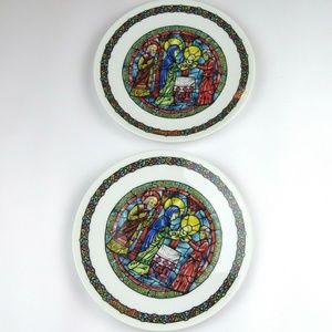 2 Vtg D'ARCEAU-LIMOGES Noel Vitrail Collect Plates